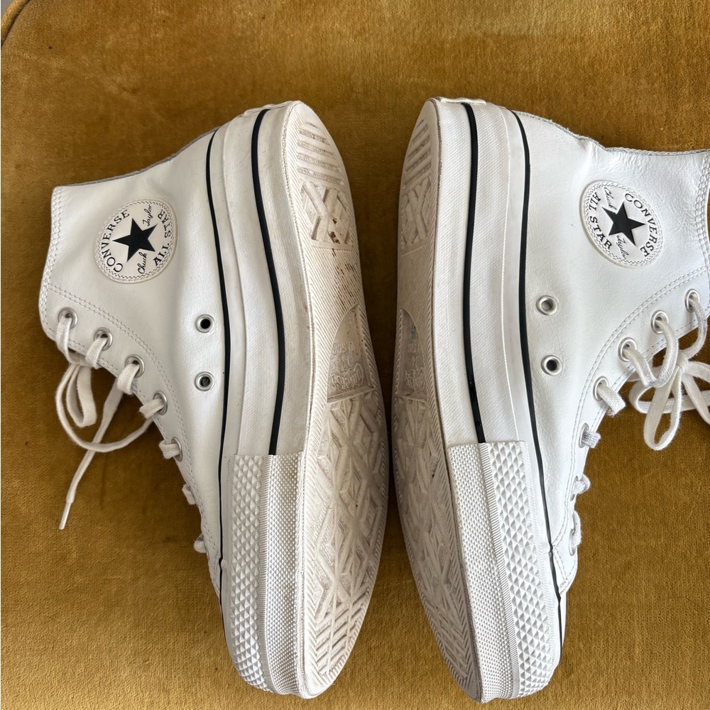Leather Converse Chuck Taylor All Star Platform High Top Sneakers - White - Picture 6 of 12